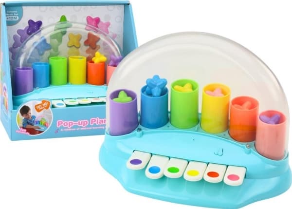 LeanToys interaktivt piano med popup-stjerner blå
