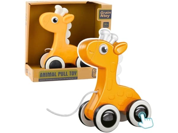Giraffe Pull-On String Toy Squeaker Eco Keltainen