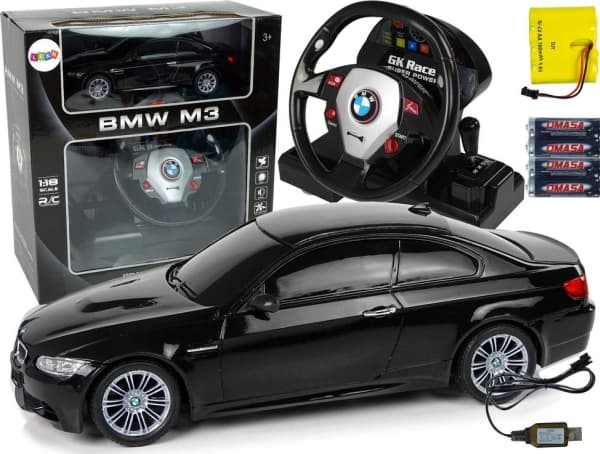 LeanToys Tuonti LEANToys BMW M3 Kauko-ohjattava auto Musta 2.4G Pilotin ohjauspyörä 1:18 Äänivalot Äänivalot
