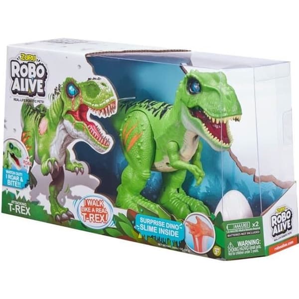 ROBO ALIVE Electric T-Rex Dinosaur - Ljudeffekter - 2 färger - 6 delar + Dino Slime Egg
