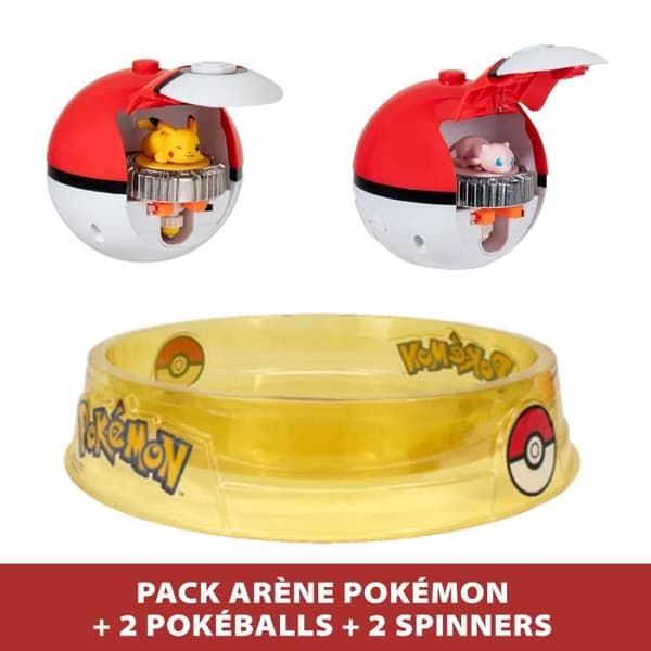 Pokémon Arena och 2 Spinning Tops - BANDAI - JW4403 - Pikachu vs Mewtwo