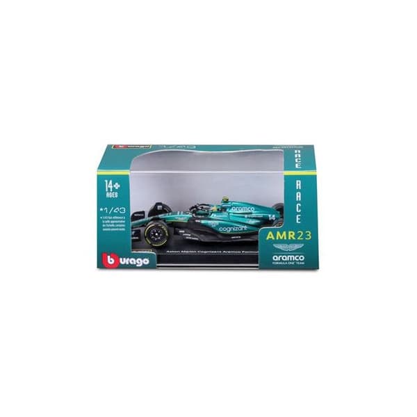 Fordon med Burago Aston Martin F1 1/24 Racing Förare Alonso med hjälm 2024