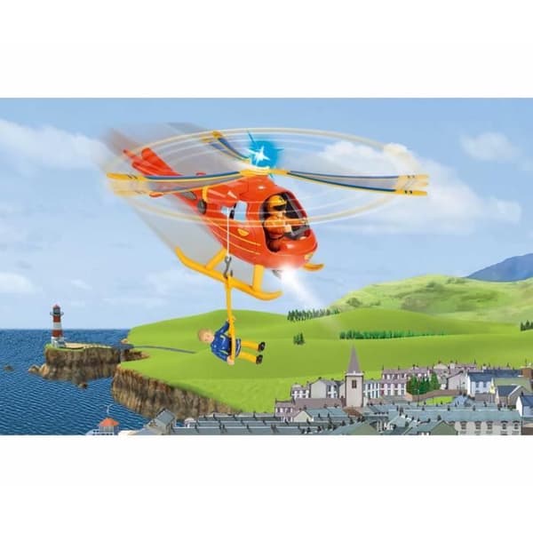 FIREMAN SAM, WALLABY HELIKOPTER MED TOM FIGURINE - MED LJUD