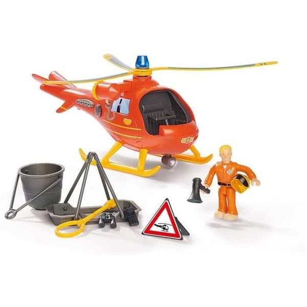 FIREMAN SAM, WALLABY HELIKOPTER MED TOM FIGURINE - MED LJUD