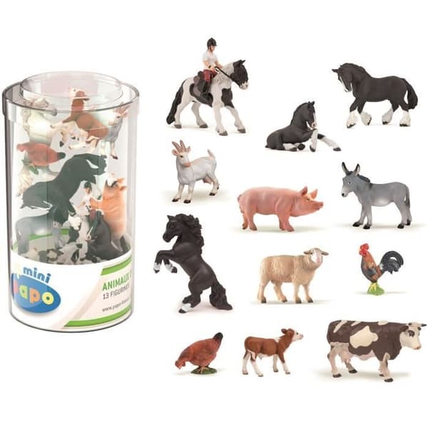 PAPO - Rör med 12 Mini Plus gårdsfigurer - Blandat - Från 3 år