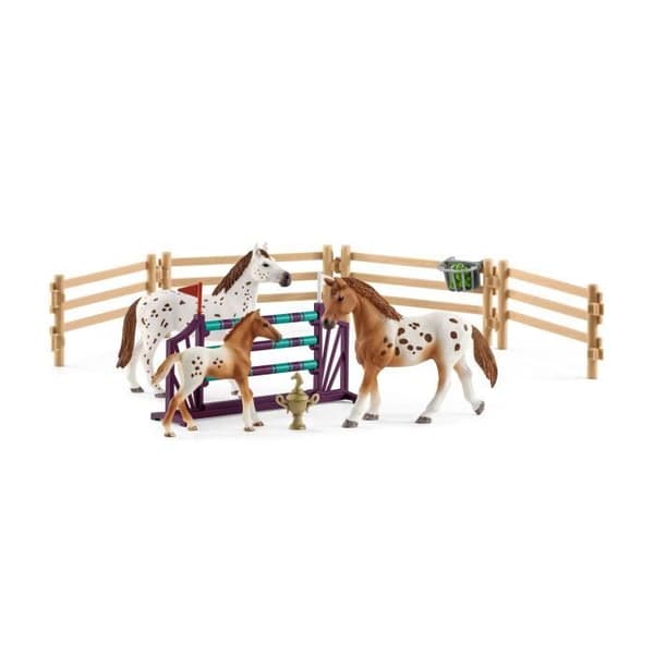 Träning för Horse Club-tävlingen, schleich box set med 17 element ingår inklusive 3 schleich hästar, figurbox set för
