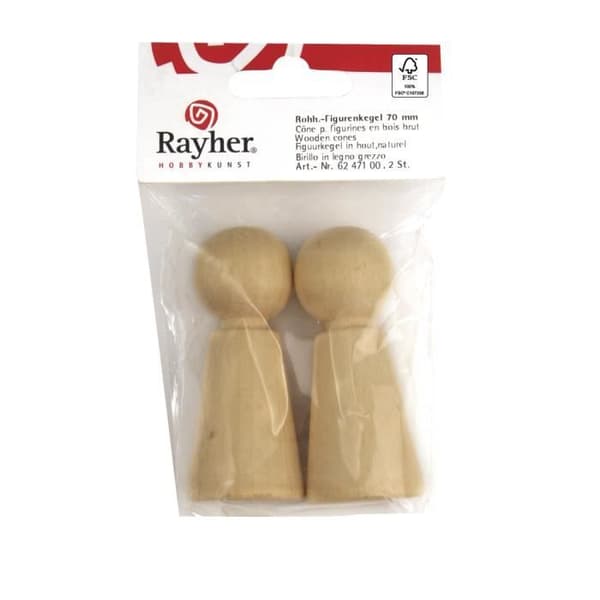 Kon för FSC100% råa träfigurer, 70mm, tab-bag 2st