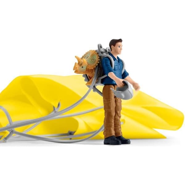 Fallskärmsräddning, Schleich Box Set med 1 fallskärm, 1 människofigur och 1 dinosaurie, förhistorisk leksaksset