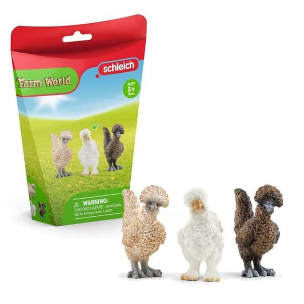 Kycklingfigurbox - Leksaksfarm och lada i 3 delar med hönsfigurer, för pojkar och flickor - Leksak 3 år -