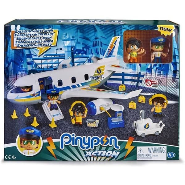 Action Pinypon - dök upp på planet med två figurer och tillbehör, för pojkar och flickor i åldrarna 4 till 8