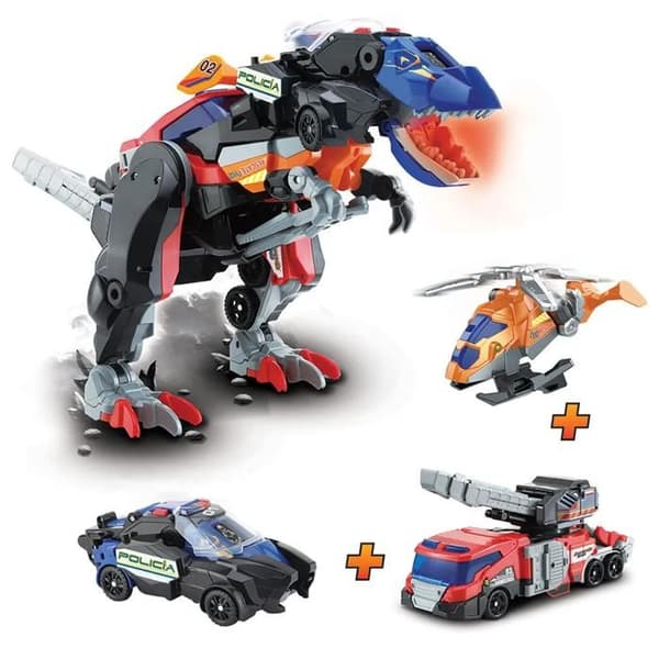 4-i-1 Mega T-Rex Legetøj - VTech - Redningskøretøjer - Lyd-effekter - LED - 3 år og op