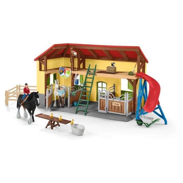 SCHLEICH stall - Farm World - 7 djur, 2 boxar för hästar och tillbehör