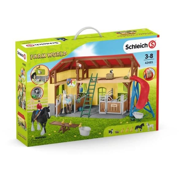 SCHLEICH stall - Farm World - 7 djur, 2 boxar för hästar och tillbehör