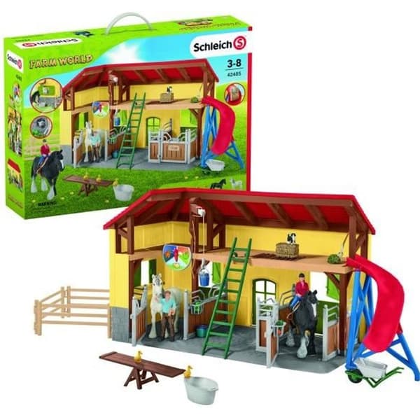 SCHLEICH stall - Farm World - 7 djur, 2 boxar för hästar och tillbehör
