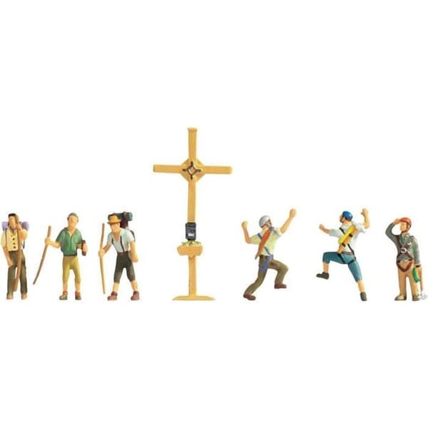 Figurer av bergsbestigare och vandrare H0 NOCH 15874 - 6 figurer och tillbehör, målade
