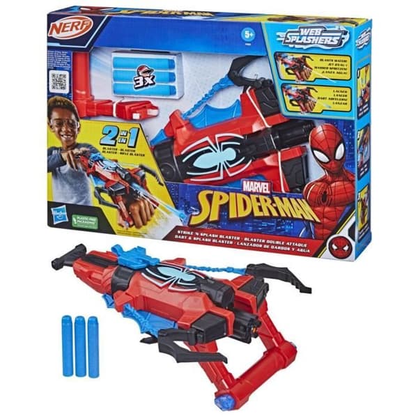 Dubbel attack blaster SpiderMan, Nerf, Marvel, Vattenpistol och dart, Superhjälte leksaker, från 5 år