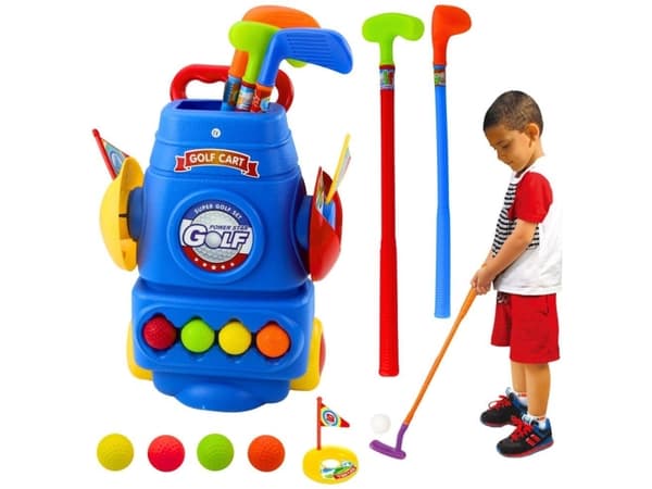 Lean Toys Rinkinys för golf Vežimėlis 3 klubbor 2 flaggor 4 bollar