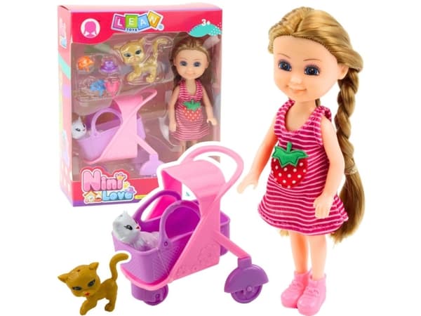 Minidukke med tilbehør barnevogn Cats Pink Doll