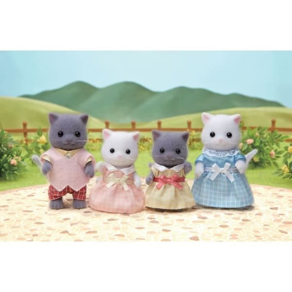 SYLVANIAN FAMILIES - Perserkatfamilie - 4 poserbare og påklædte figurer - Til børn fra 3 år