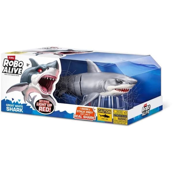 Interaktivt legetøj - ZURU - Shark Attack Robo Alive - Stor hvid haj med realistiske bevægelser og glødende øjne