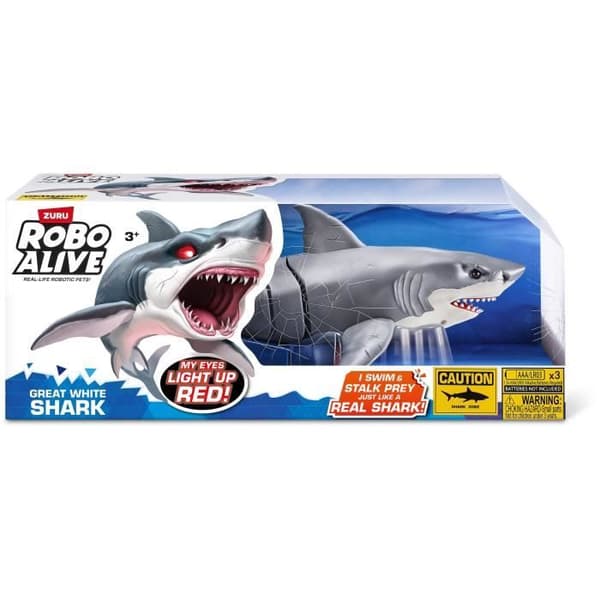 Interaktivt legetøj - ZURU - Shark Attack Robo Alive - Stor hvid haj med realistiske bevægelser og glødende øjne