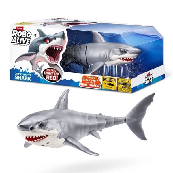 Interaktivt legetøj - ZURU - Shark Attack Robo Alive - Stor hvid haj med realistiske bevægelser og glødende øjne