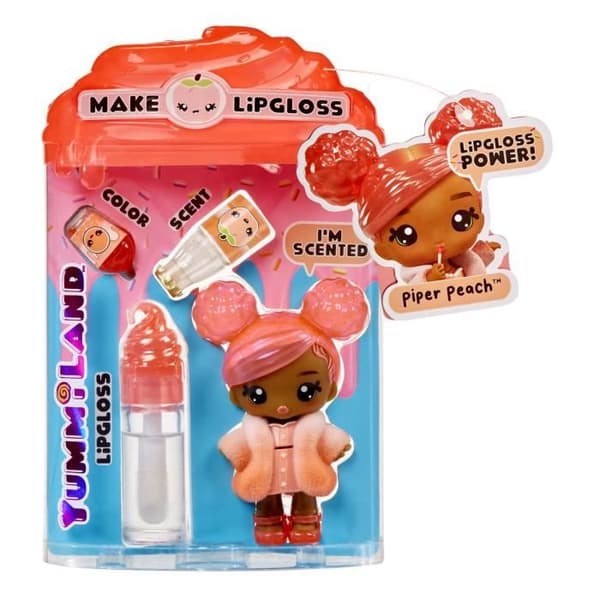 Yummiland - 1 dukke på 10 cm og en glitterlipgloss til at lave - Piper - Goût Pêche - Fra 4 år