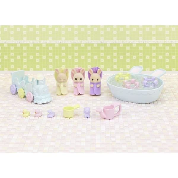 Miniaturefigurer - SYLVANIAN FAMILIES - 5707 - Creme Kanin-trillinger og badetilbehør