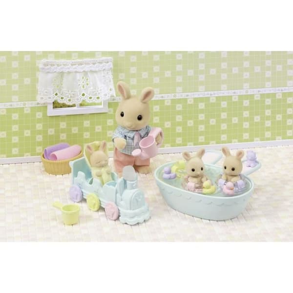 Miniaturefigurer - SYLVANIAN FAMILIES - 5707 - Creme Kanin-trillinger og badetilbehør