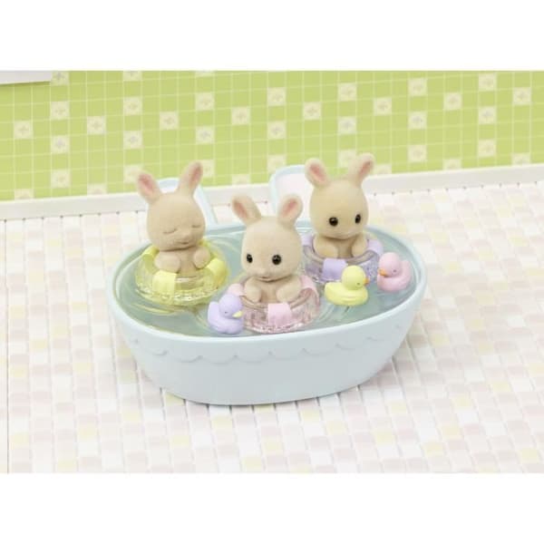 Miniaturefigurer - SYLVANIAN FAMILIES - 5707 - Creme Kanin-trillinger og badetilbehør