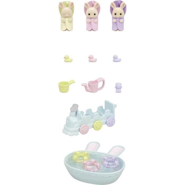 Miniaturefigurer - SYLVANIAN FAMILIES - 5707 - Creme Kanin-trillinger og badetilbehør