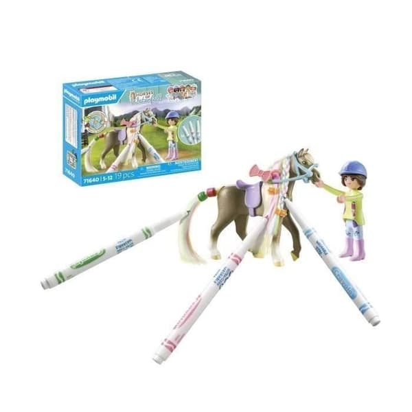 PLAYMOBIL 71640 Rytterske med hestemanke til at farvelægge, Vandfaldets heste, 19 dele, fra 5 år