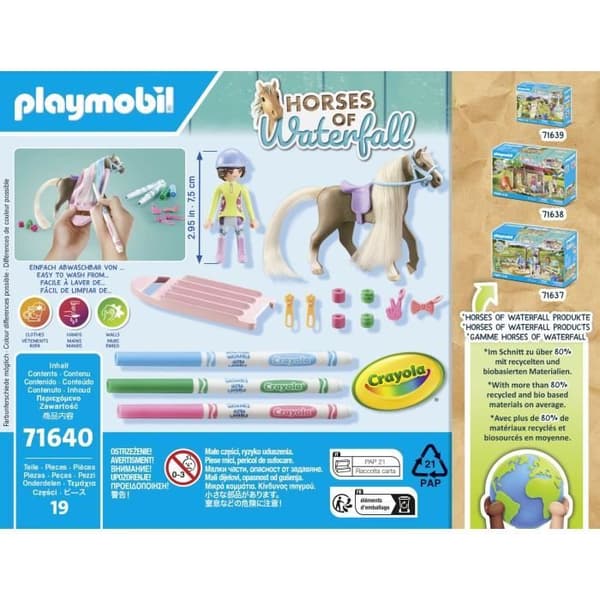 PLAYMOBIL 71640 Rytterske med hestemanke til at farvelægge, Vandfaldets heste, 19 dele, fra 5 år