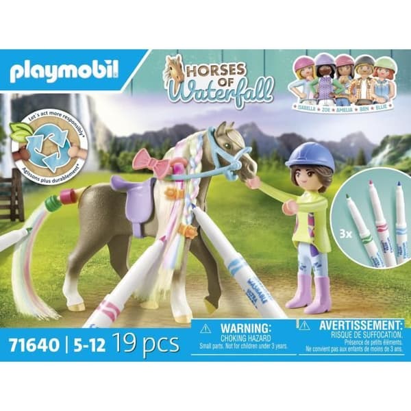 PLAYMOBIL 71640 Rytterske med hestemanke til at farvelægge, Vandfaldets heste, 19 dele, fra 5 år