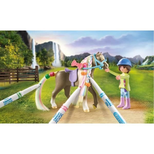PLAYMOBIL 71640 Rytterske med hestemanke til at farvelægge, Vandfaldets heste, 19 dele, fra 5 år