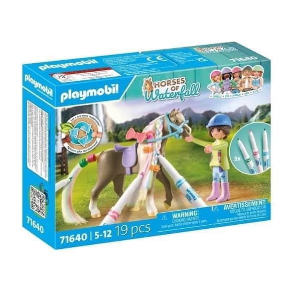 PLAYMOBIL 71640 Rytterske med hestemanke til at farvelægge, Vandfaldets heste, 19 dele, fra 5 år