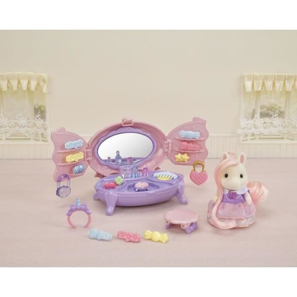 SYLVANIAN FAMILIES Ponypige-sminkebord - Joy med lyserødt hår - Hårtilbehør inkluderet