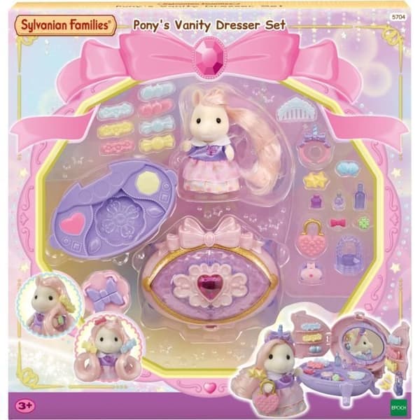 SYLVANIAN FAMILIES Ponypige-sminkebord - Joy med lyserødt hår - Hårtilbehør inkluderet