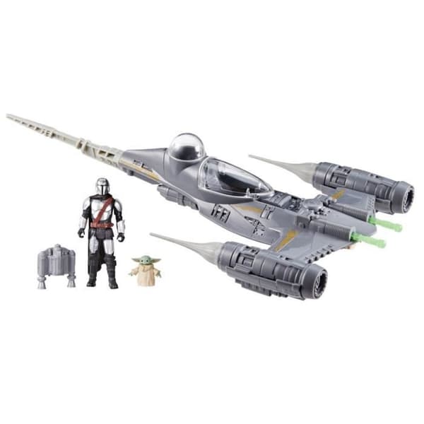 Mandalorians N-1 Starfighter, 10 cm Grogu- och Mandalorianfigurer, Leksak för barn från 4 år, Star Wars Epic Heroes