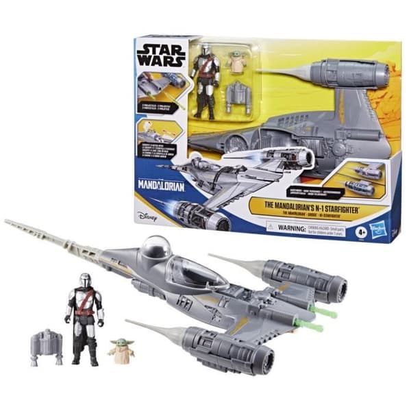 Mandalorians N-1 Starfighter, 10 cm Grogu- och Mandalorianfigurer, Leksak för barn från 4 år, Star Wars Epic Heroes