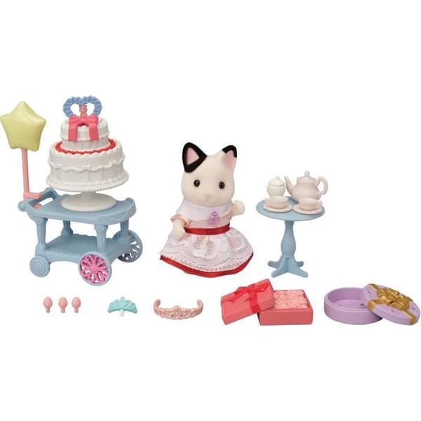 Tyttö kaksivärisen kissan ja syntymäpäiväherkun kanssa - Sylvanian Families - 5646 - 3 vuotta vanha