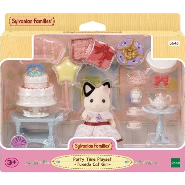 Tyttö kaksivärisen kissan ja syntymäpäiväherkun kanssa - Sylvanian Families - 5646 - 3 vuotta vanha