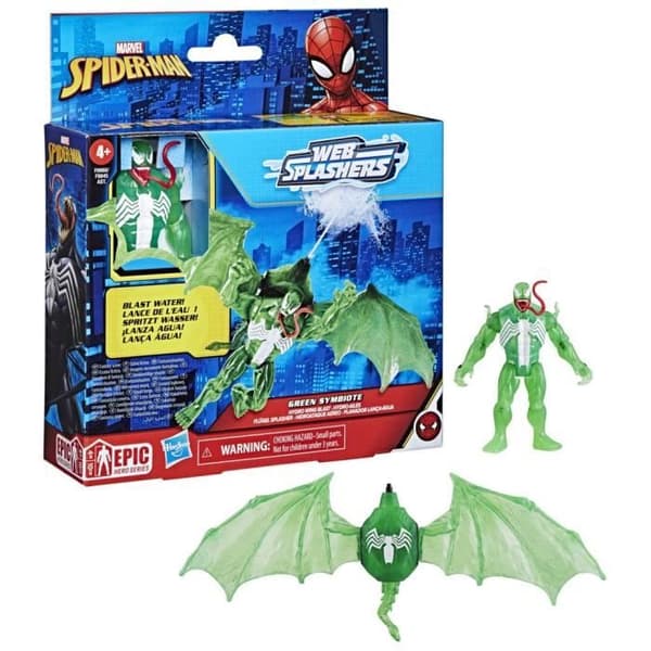 Green Symbiote Hydro-Wings Box Set, 10 cm figur med fordon, superhjälteleksak för barn från 4 år