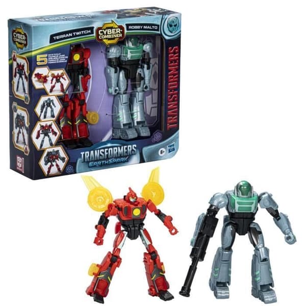 Terran Twitch og Robby Malto figurer, interaktivt legetøj til piger og drenge, Transformers EarthSpark Cyber-Combiner, sæt med 6