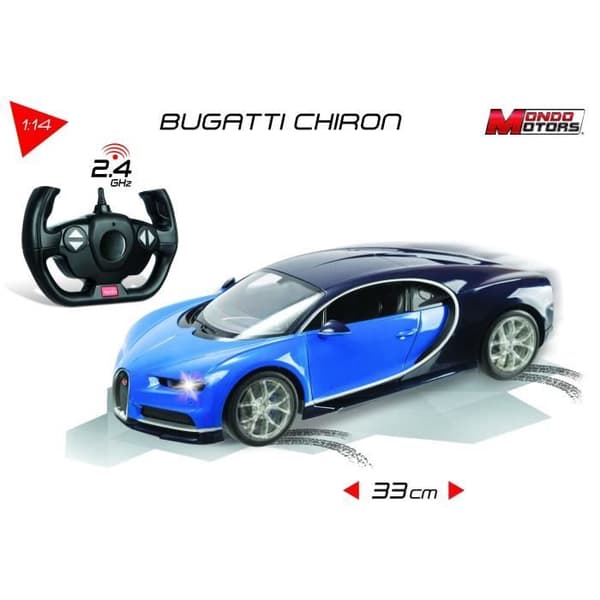 Bugatti Chiron radiostyret køretøj i skala 1:14 med lyseffekter - Tilfældig model blå eller sort