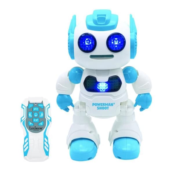 Powerman Shoot programmerbar robot med dans, musik, demo - inklusive fjernbetjening og skumskiver.