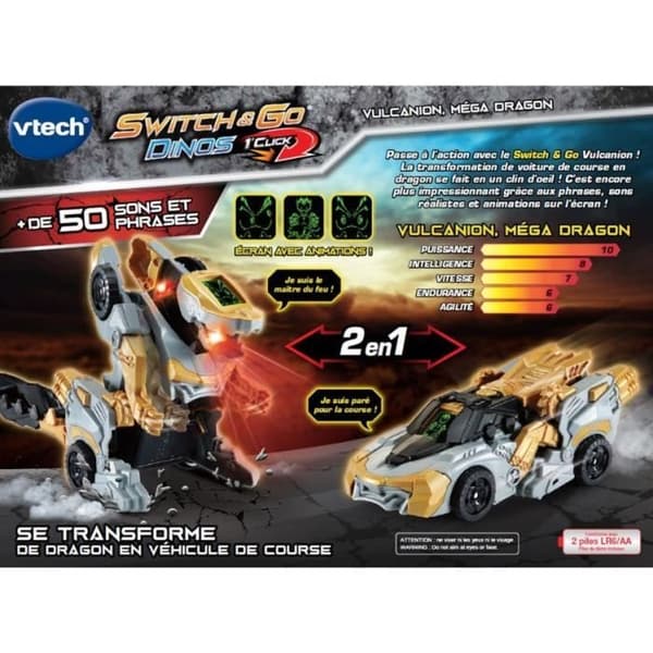 VTECH - Switch & Go Dinos - 1'Click - Vulcanion, Mega Dragon - Lapsi - Paristo - Ruskea, musta ja harmaa
