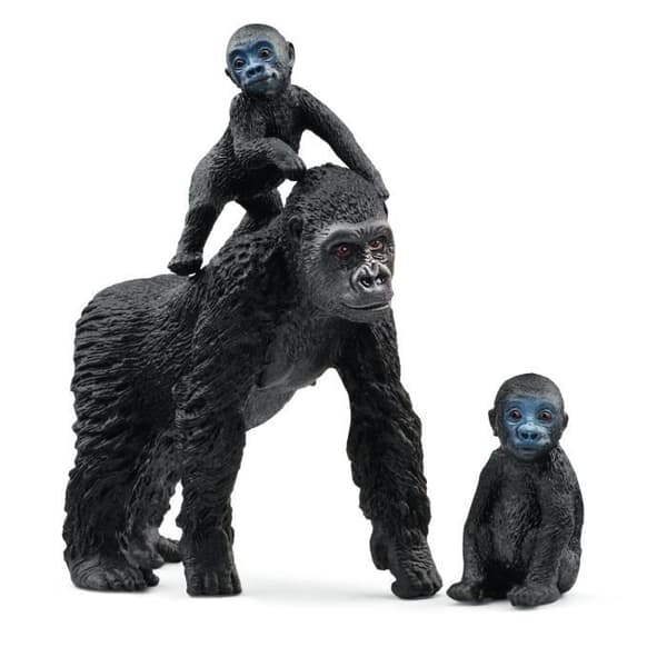 Familjefigur av låglandsgorilla, med 1 gorillamamma och hennes 2 ungar, för barn från 3 år - Schleich 42601 Wild Life