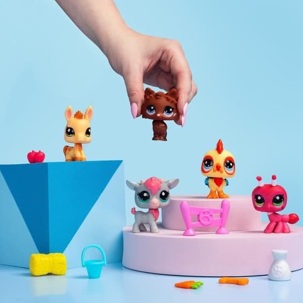 BANDAI - Littlest Pet Shop - Samlarset Bondgårdstema - 5 djur och tillbehör - BF00510