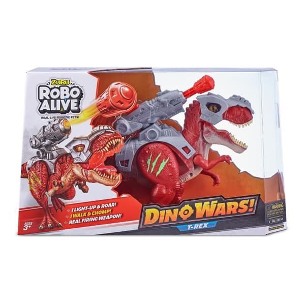 Interaktiv dinosaurie - ZURU - ROBO ALIVE Dino Wars T-Rex - Går och ryter - Försvarsrustning - Raketkastare